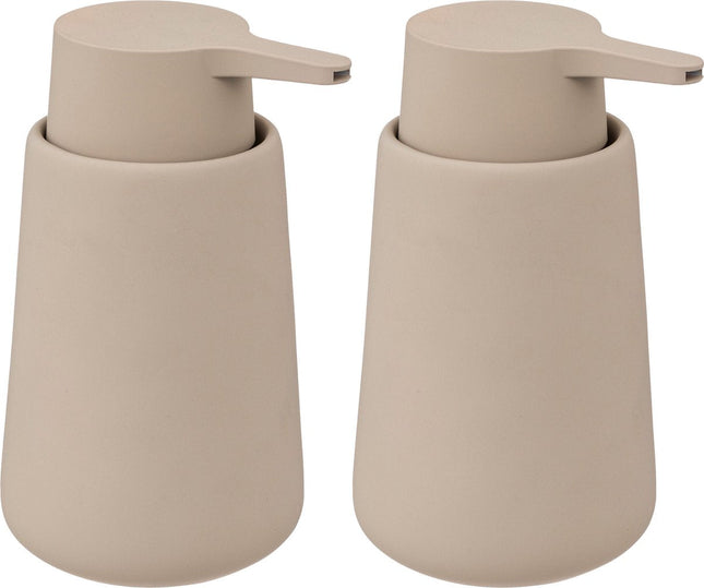 5Five Zeeppompje/dispenser - 2x - Cocoon - kunststeen - beige - 15 cm - 300 ml - Badkamer/toilet/keuken