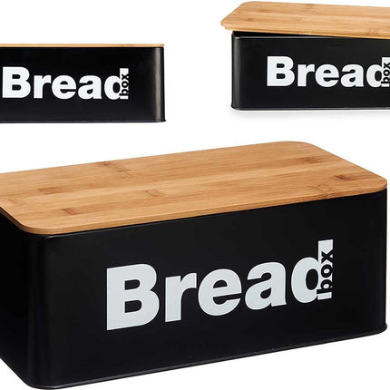 Kinvara Broodtrommel - Zwart - Metaal/Bamboe - Broodmand - Breadbox