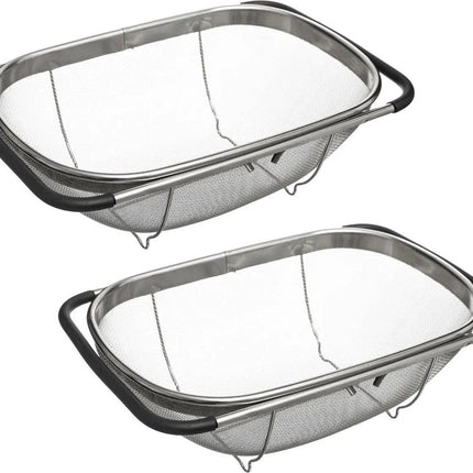Gootsteen vergiet - Set van 2x stuks - zilver - 36,5 tot 54,5 x 23 cm - RVS - uitschuifbaar - zeef - Keukenvergieten