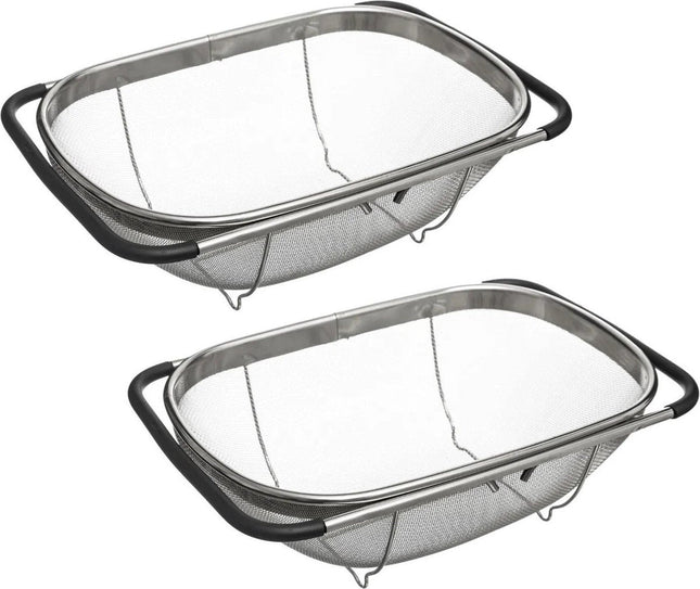 Gootsteen vergiet - Set van 2x stuks - zilver - 36,5 tot 54,5 x 23 cm - RVS - uitschuifbaar - zeef - Keukenvergieten