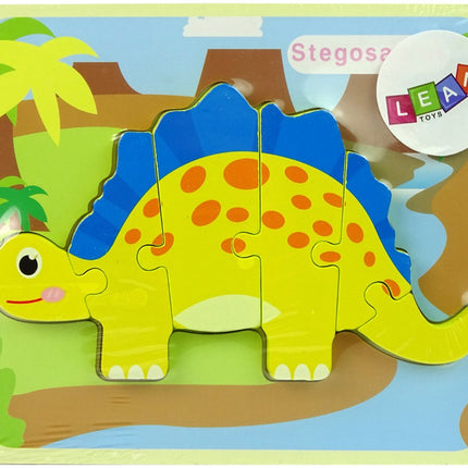 Leantoys Houten Puzzel Dinosaurus Stegosaurus Geel - 5mm Dikke Puzzelstukken - Dino Puzzel Educatief Speelgoed 3+ - Dino Puzzle - Houten Speelgoed - Educatief -