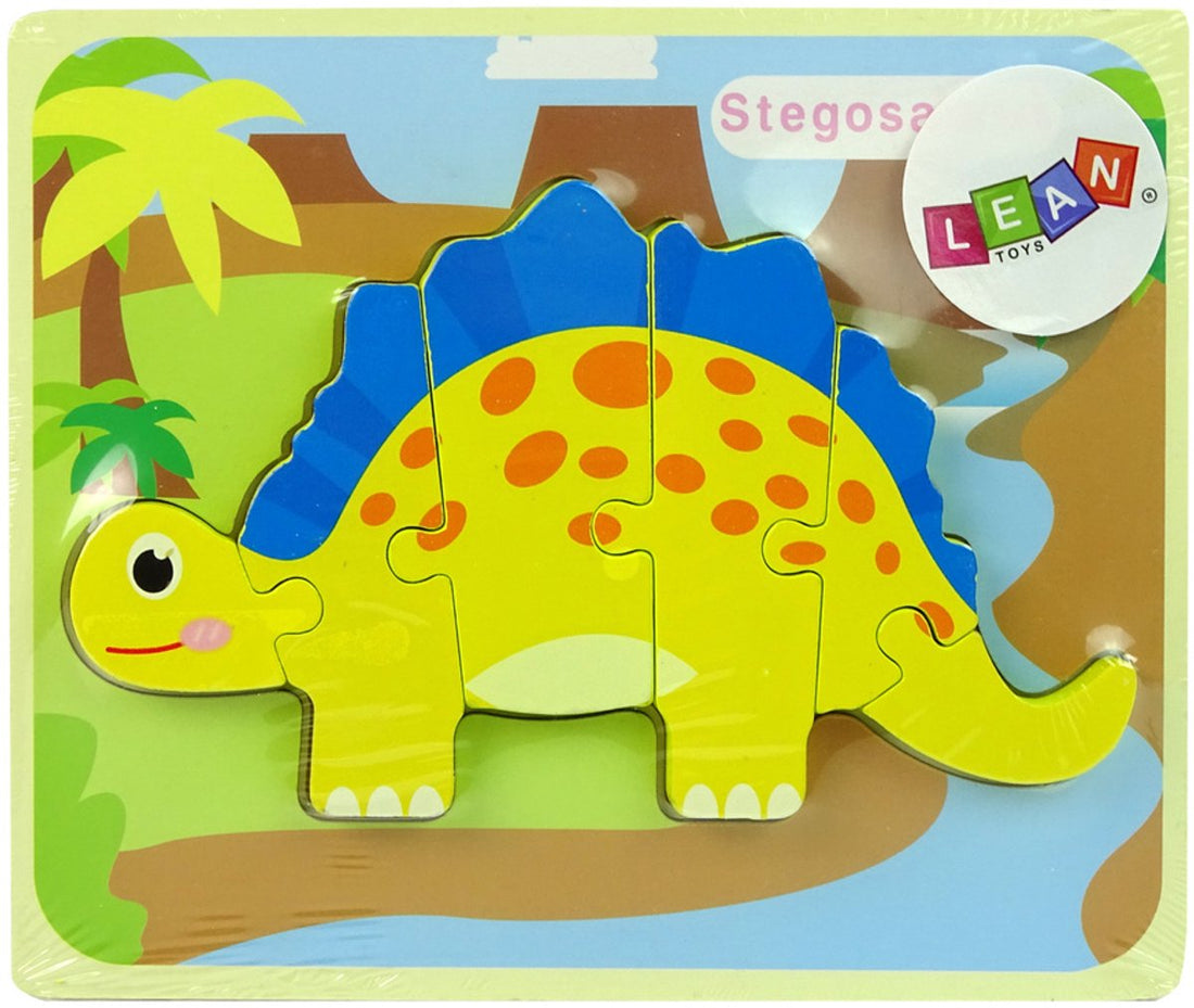 Leantoys Holzpuzzle Dinosaurier Stegosaurus Gelb - 5 mm dicke Puzzleteile - Dino-Puzzle Lernspielzeug 3 + - Dino Puzzle - Holzspielzeug - Pädagogisch