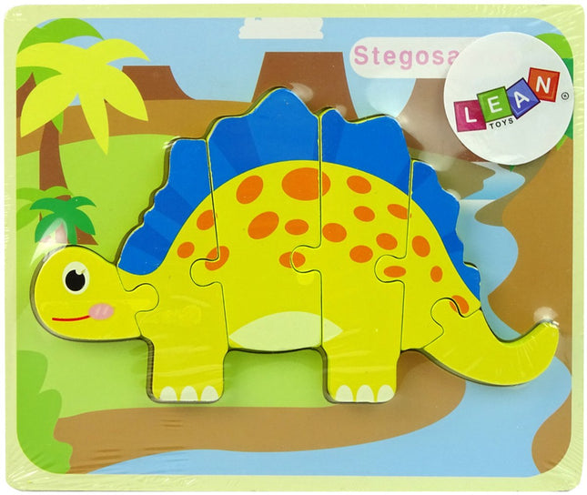 Leantoys Houten Puzzel Dinosaurus Stegosaurus Geel - 5mm Dikke Puzzelstukken - Dino Puzzel Educatief Speelgoed 3+ - Dino Puzzle - Houten Speelgoed - Educatief -