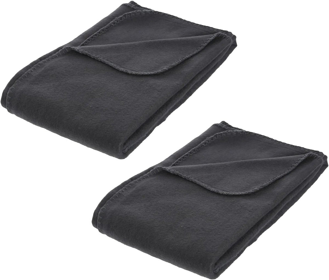 Atmosphera Couverture ou plaid en polaire - 2x - anthracite - 125 x 150 cm - polyester - Couverture de canapé - Plaid en polaire