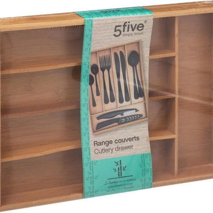 Bestekbak/keuken organizer 5-vaks bamboe hout - 34 x 25 cm