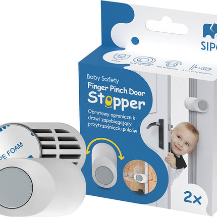 SIPO Deurbeschermer - Draaiende Vingerbescherming 2-delig - Beveiliging tegen Klemmen - Wit/Grijs - Bescherming Baby en Kind - Vingers tussen de deur