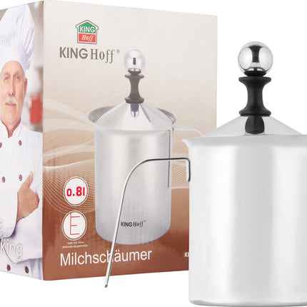 Kinghoff® - Melkopschuimer Handmatig - RVS - 800 ml - Vaatwasserbestendig - Barista - Melkkan - Hittebestendige bodem - Inductie