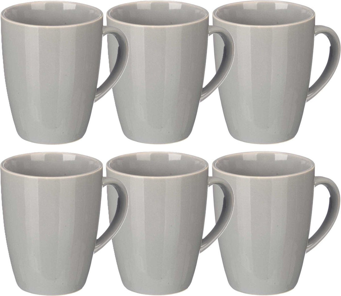 Tasses à café Vessia Design avec anse - lot de 6 - grises - céramique - 330 ml