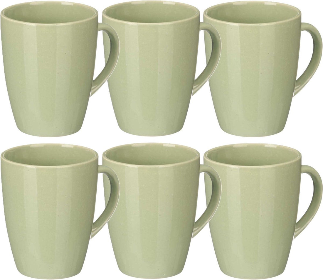 Vessia koffiemokken met oor – set van 6, mintgroen keramiek, 330 ml