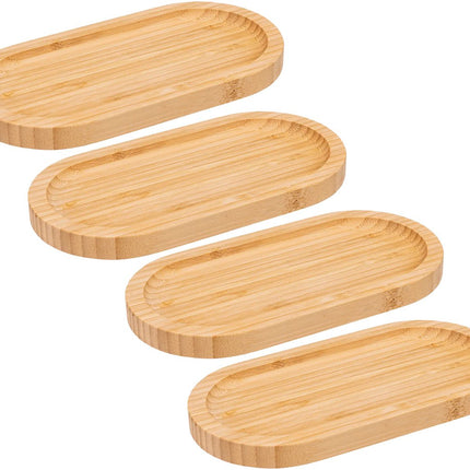 5Five Serveerplankje voor hapjes/fingerfood - 4x - 20 x 10 cm - bamboe hout - borrelplank - tapasplank