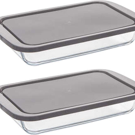 5Five Ovenschaal van borosilicaat glas met deksel - 2x - rechthoek - 1.6 Liter - 29 x 18 x 5 cm
