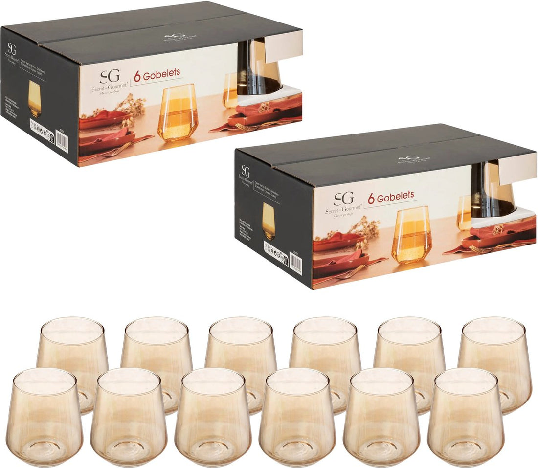 Secret de Gourmet Verres à eau Olga Crystal - 12 pièces - verre ambré - 450 ml - H11 cm - verres à eau - verres à jus