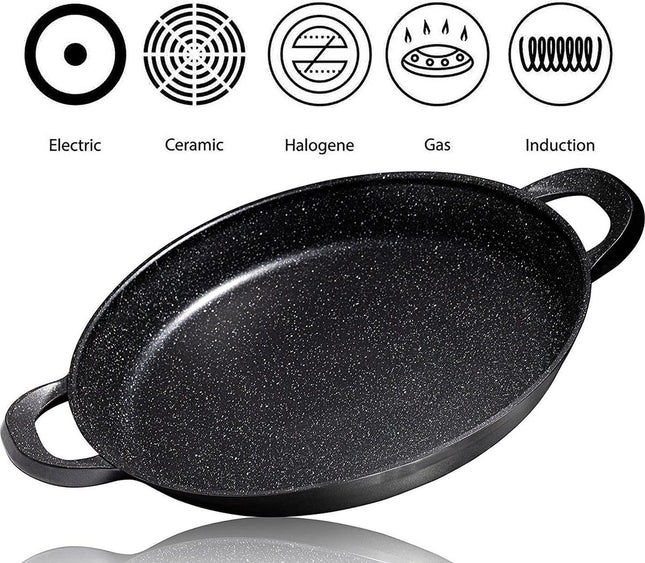 CUILINA Paella pan – Duitse GREBLON antiaanbaklaag Marmer coating - 36 cm- voor Inductie en alle warmtebronnen