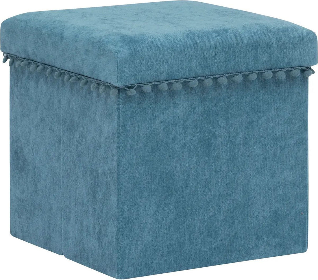 Atmosphera Arabic Pouffe/Stool/Ottoman - Foldable storage seat box - Velvet Blue - D38 x H38 cm - MDF/polyester