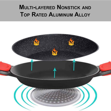 CUILINA Paella pan – Duitse GREBLON antiaanbaklaag Marmer coating - 36 cm- voor Inductie en alle warmtebronnen