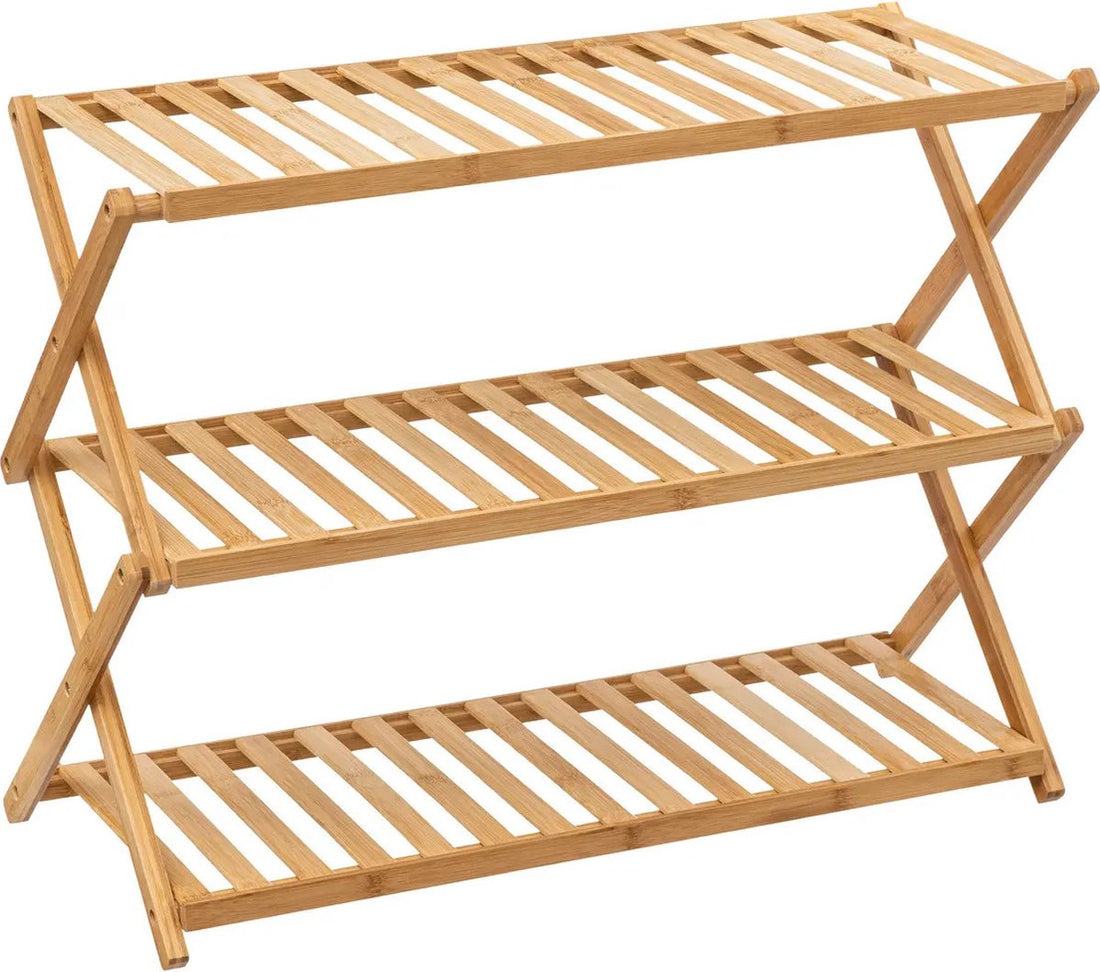Foldable Bamboo Shoe Rack - 3 Tiers - Natural