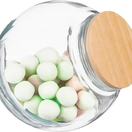 5Five Snoeppot/voorraadpot 0,65L - glas met houten deksel - 650 ml - Voorraadpotten met luchtdichte sluiting