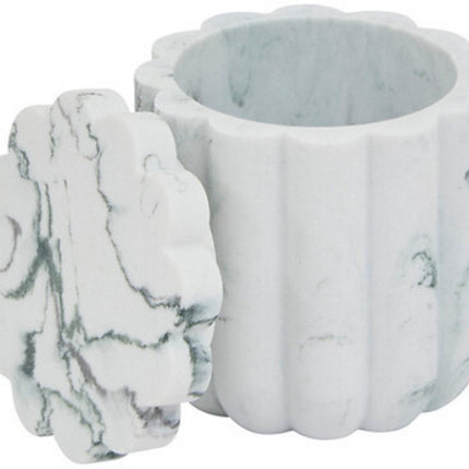 Marby Wattenschijfjeshouder Wit - Marmerlook - Polyresin - Diameter 9,1 cm x Hoogte 9,6 cm - Wattenhouder