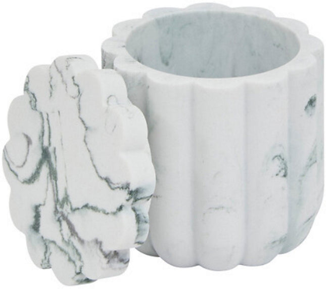 Marby Wattenschijfjeshouder Wit - Marmerlook - Polyresin - Diameter 9,1 cm x Hoogte 9,6 cm - Wattenhouder