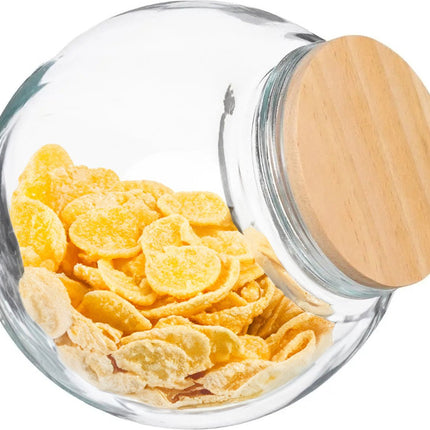 5Five Snoeppot/voorraadpot - 2x stuks - 1,5L - glas - met houten deksel - Voorraadpotten met luchtdichte sluiting