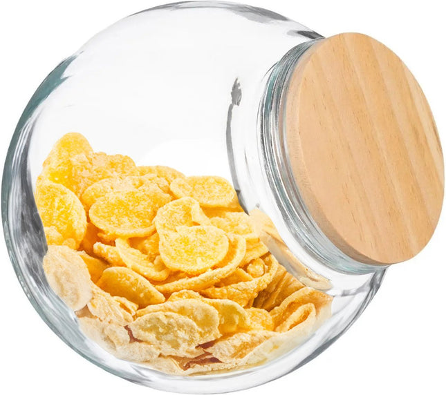 5Five Snoeppot - 2100 ml - glas - met houten deksel - Voorraadpot - luchtdichte sluiting - voorraadpot -bewaarpot - opbergpot