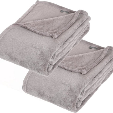Atmosphera Fleece deken of plaid harig - 2x - lichtgrijs - 130 x 180 cm - polyester - Bankdeken - Fleece plaid
