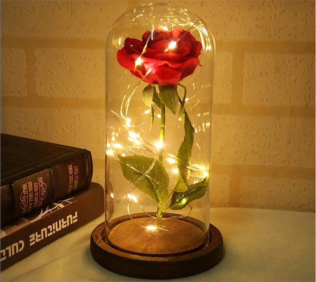 Forever Rose in glazen case – rode kunstroos met ledverlichting – foto 2