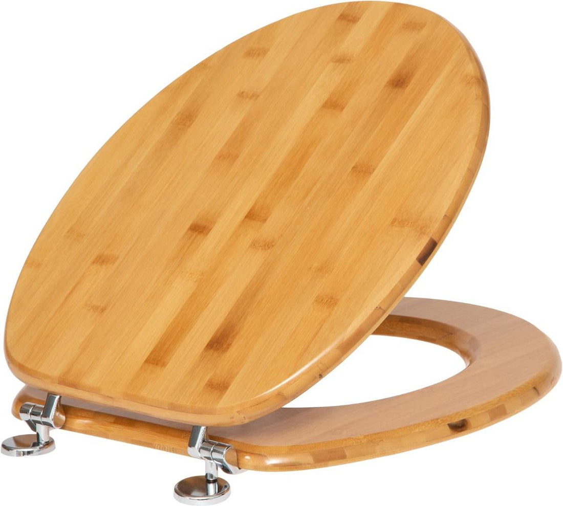Bamboo toilet seat with zinc hinges - Wooden toilet seat with lid - MDF - Bamboo effect - Brown