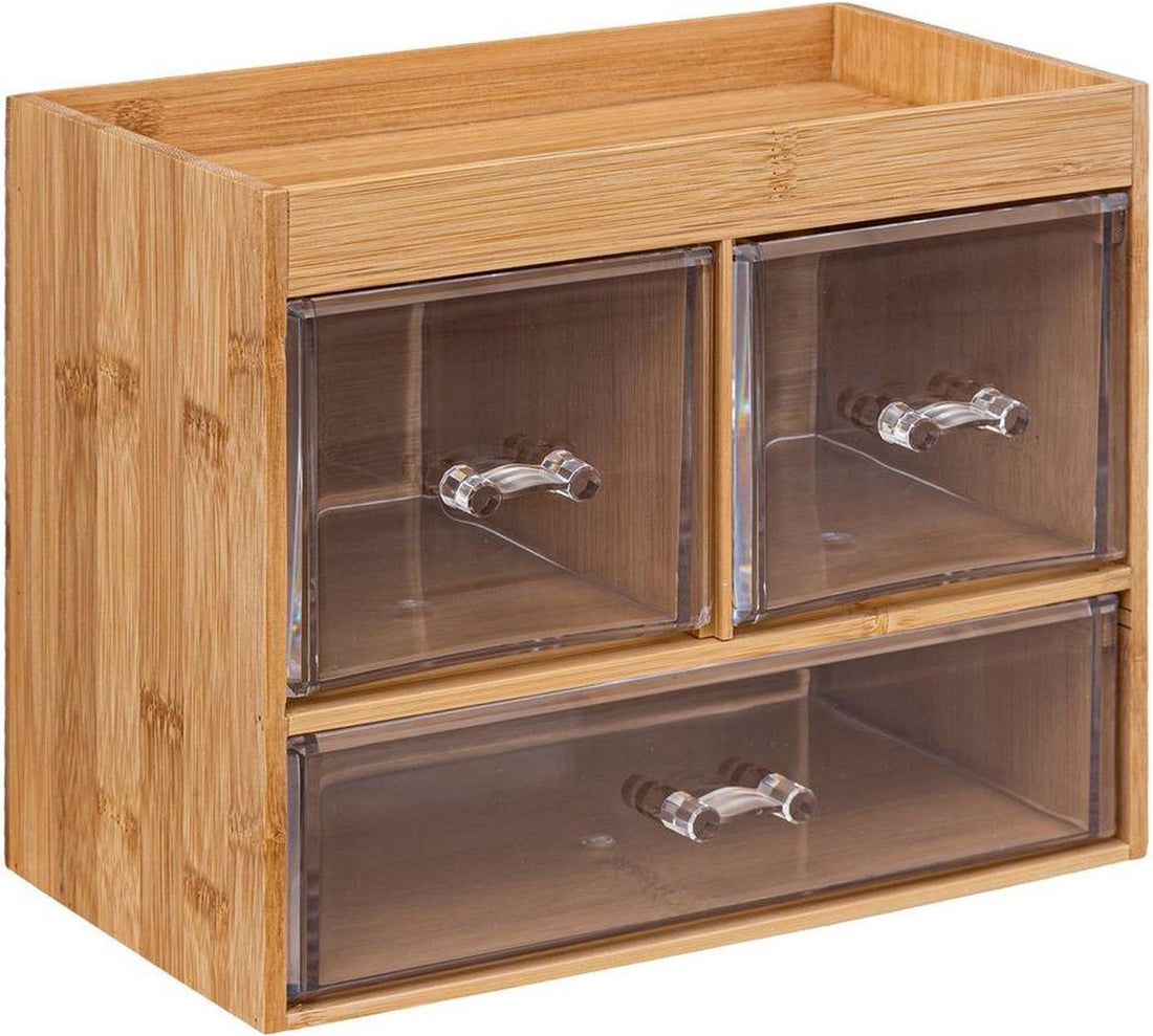 5Five Schmuck-/Make-up-Organizer - 3 Schubladen - 24 x 20 cm - rechteckig - Bambus/Kunststoff - Aufbewahrung
