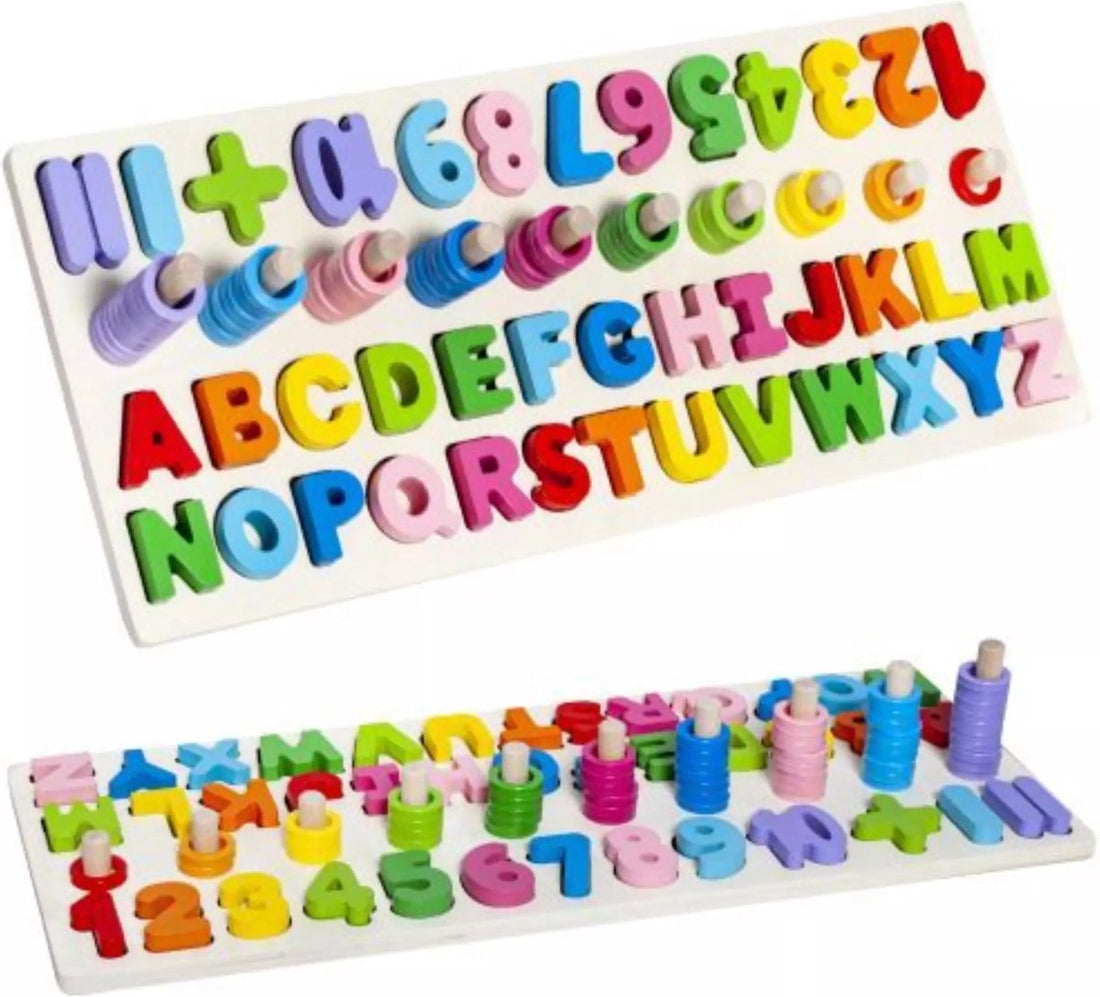 Holzspielzeug - Alphabet lernen - Zahlen - Zählen lernen - Alphabet - Puzzle - Kinder