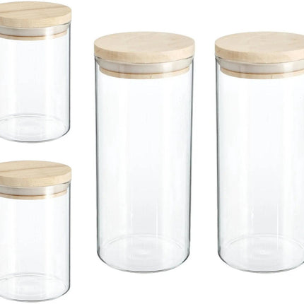 Secret de Gourmet - Keuken voorraad bussen - potten - glas/hout - set 6x stuks - voedsel - 600 ml en 1000 ml