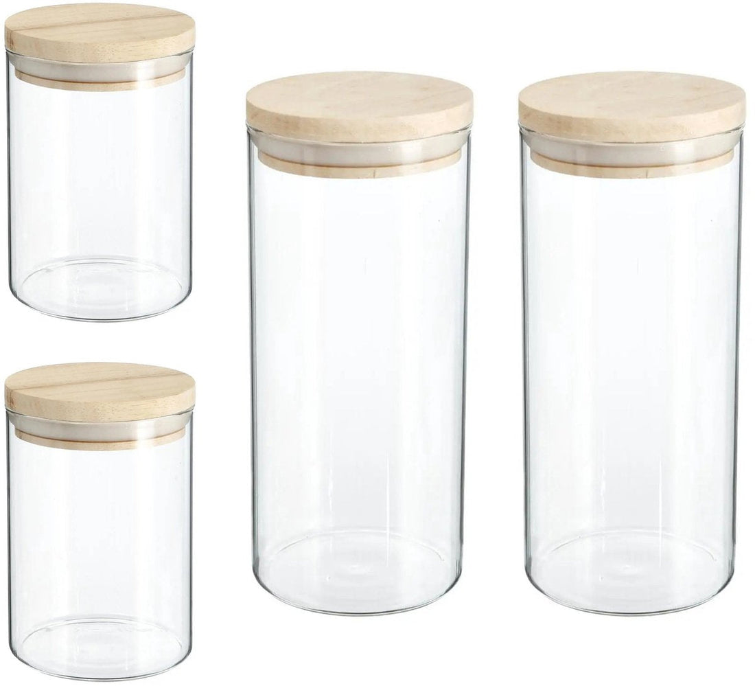 Secret de Gourmet - Boîtes de conservation - pots - verre/bois - lot de 6 - aliments - 600 ml et 1000 ml
