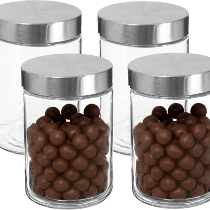 Secret de Gourmet Voorraadbus/voorraadpot - 4x - 1,2L - glas - RVS deksel - 750 ml - met luchtdichte deksel