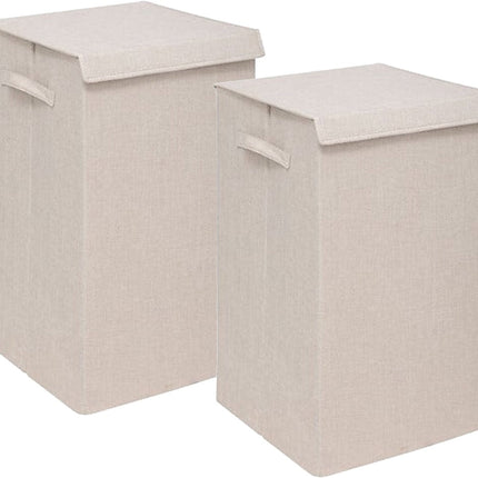 5Five Eureka sorteer wasmand - 2x - 74 liter - beige - 37 x 37 x 60 cm - MDF/Polyester stof - met afsluitklep