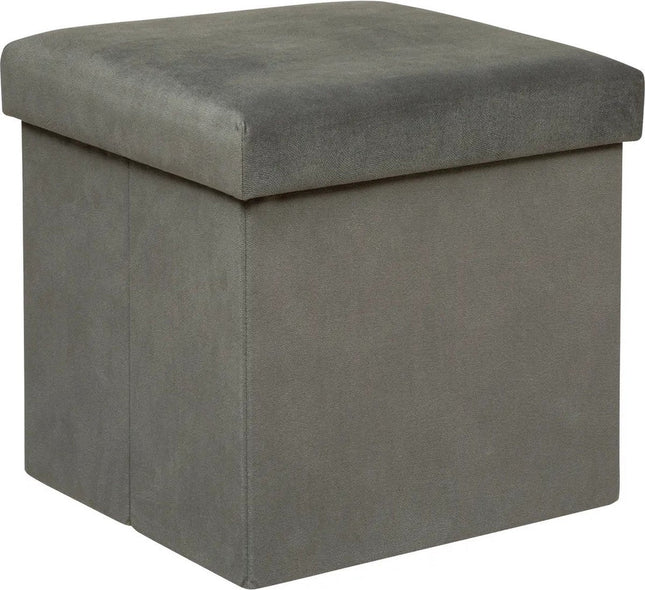 Atmosphera Poef/krukje/hocker Amber - Opvouwbare zit opslag box - fluweel Donkergrijs - D38 x H38 cm - MDF/polyester