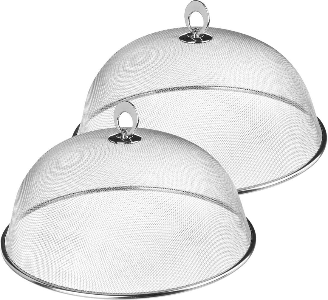 Secret de Gourmet Cloche à Manger/Aliments Anti-Mouches - Lot de 2 - Inox - Ronde - D30 cm - Protège les aliments/nourriture des nuisibles - Couvercles de protection