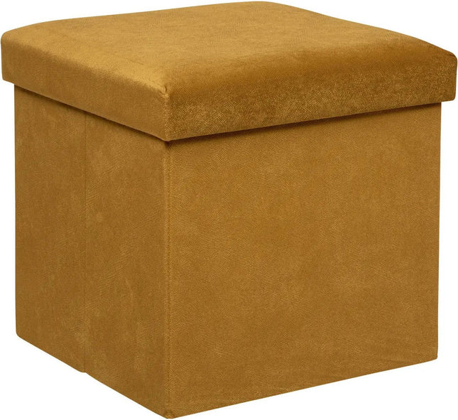 Atmosphera Poef/krukje/hocker Amber - Opvouwbare zit opslag box - fluweel Okergeel - D38 x H38 cm - MDF/polyester