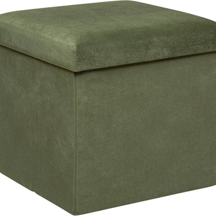 Atmosphera Poef/krukje/hocker Amber - Opvouwbare zit opslag box - fluweel Dennengroen - D38 x H38 cm - MDF/polyester