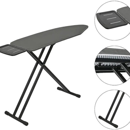 KINGHOFF KH-1940 Strijkplank – Premium 122×38 cm – 7-hoogtes verstelbaar – Extra breed blad & Strijkijzerhouder – Graphite