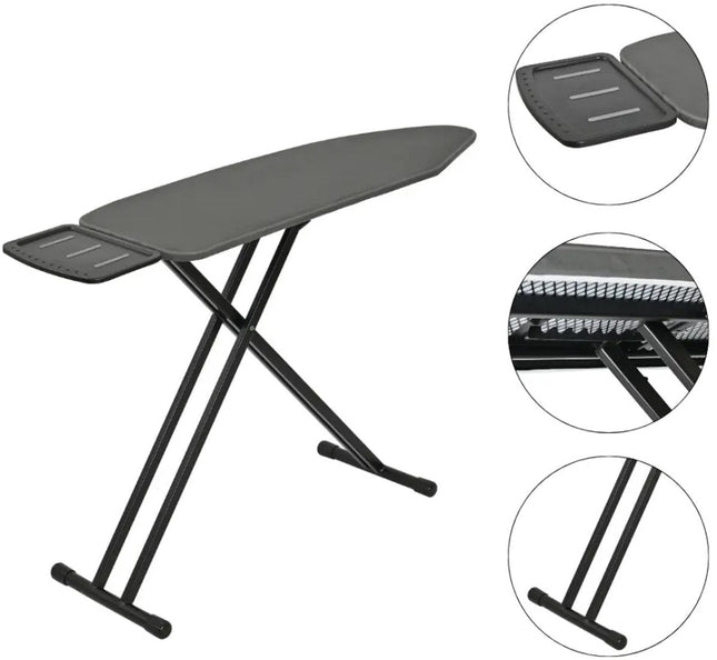 KINGHOFF KH-1940 Strijkplank – Premium 122×38 cm – 7-hoogtes verstelbaar – Extra breed blad & Strijkijzerhouder – Graphite