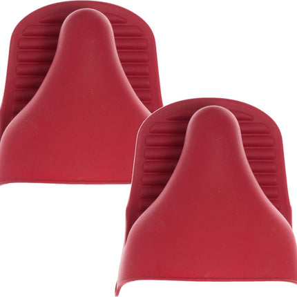 Set van 2x stuks siliconen ovenwant/ovenhandschoen rood 9 x 12,5 cm - Pannenlap - Keukenhandschoen