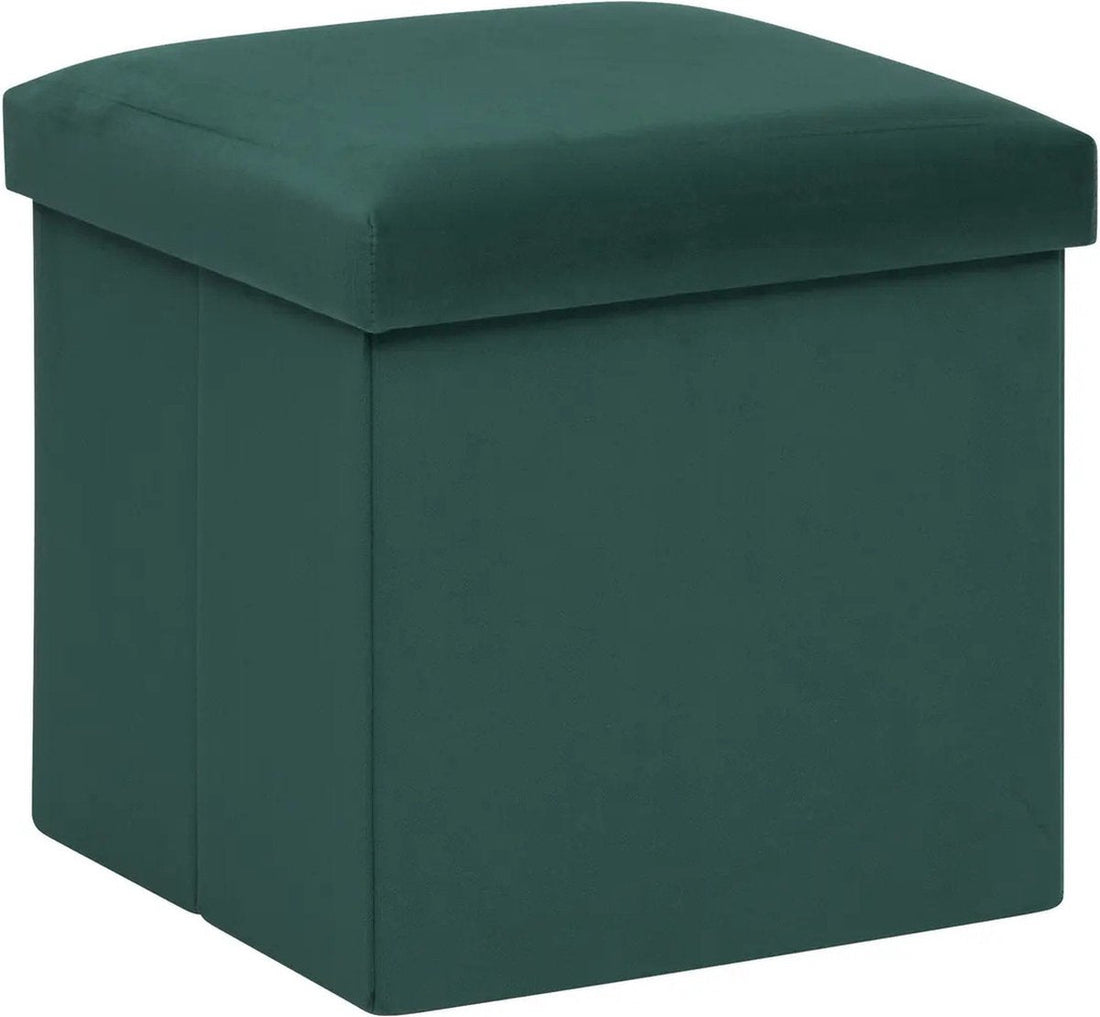 Atmosphera Pouffe / stool / ottoman Amber - Foldable storage seat box - emerald green velvet - D38 x H38 cm - MDF / polyester