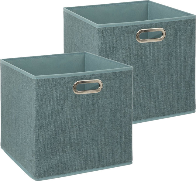 5Five Opbergmand - 2x - 29 liter - ijsblauw - linnen - 31 x 31 x 31 cm