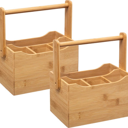 5Five Keuken gerei rekje/aanrecht spullen organizer - 2x - 20 x 14 x 24 cm - bamboe hout - met hengsel