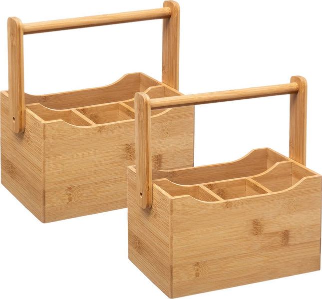 5Five Keuken gerei rekje/aanrecht spullen organizer - 2x - 20 x 14 x 24 cm - bamboe hout - met hengsel