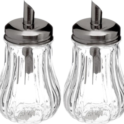5Five - 4x stuks - Suikerpot/suikerstrooier glas met RVS tuit - 180ml
