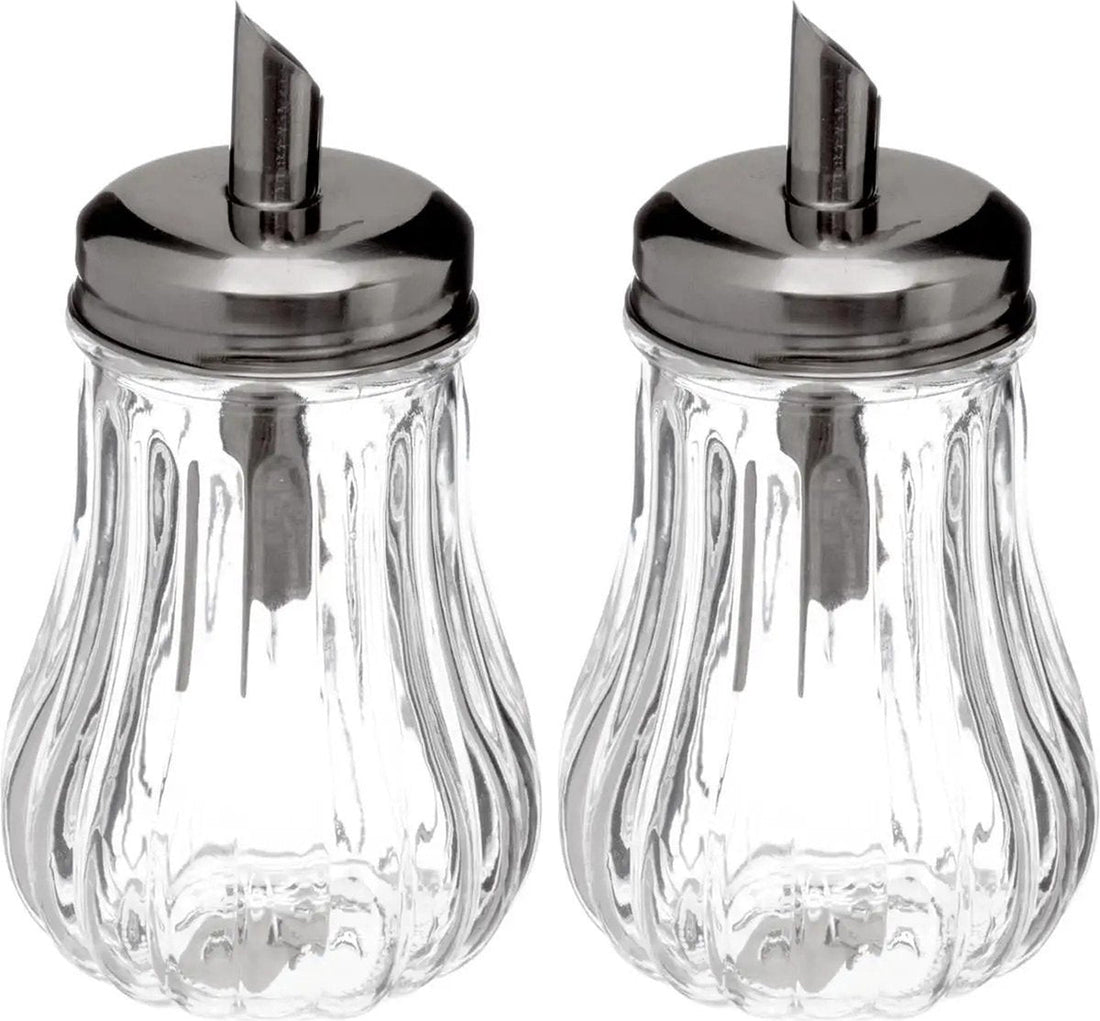 5Five - 4 pièces - Sucrier/épandeur de sucre en verre avec bec verseur en inox - 180ml