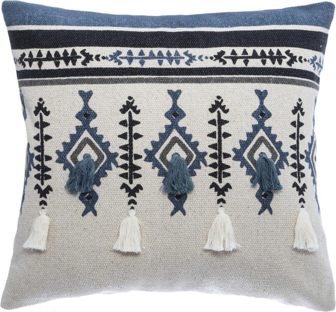 ETNIK macramé pom-pom cushion cover 40x40, blue grey