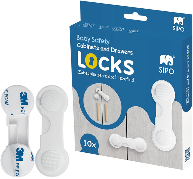 SIPO Meubelbeveiliging Set 10-delig - Kinderveiligheidsslot voor Kasten en Laden - Zelfklevend Wit ABS Plastic - Deur veiligheidsslot
