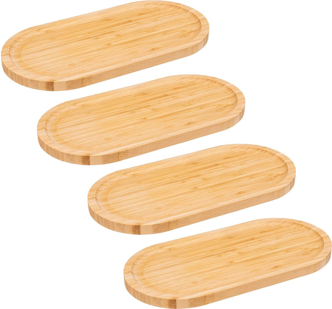 5Five Serveerplankje voor hapjes / fingerfood - 4x - 30 x 15 cm - bamboe hout - borrelplank - tapasplank